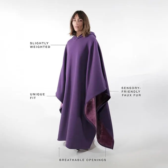 Oversized weighted hooded cape with super soft faux fur lining