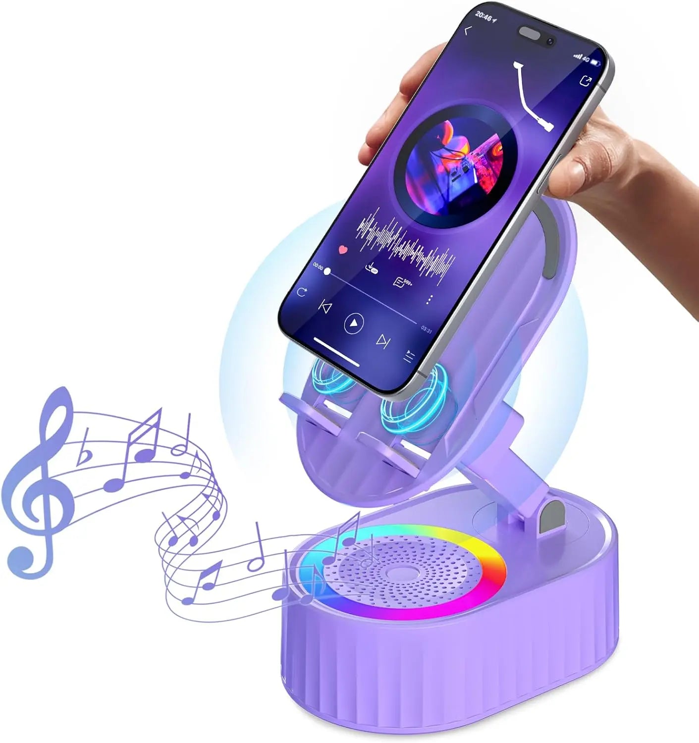 2025 Smart 4-in-1 Phone Stand — Induction Speaker, Power Bank & Ambient Light