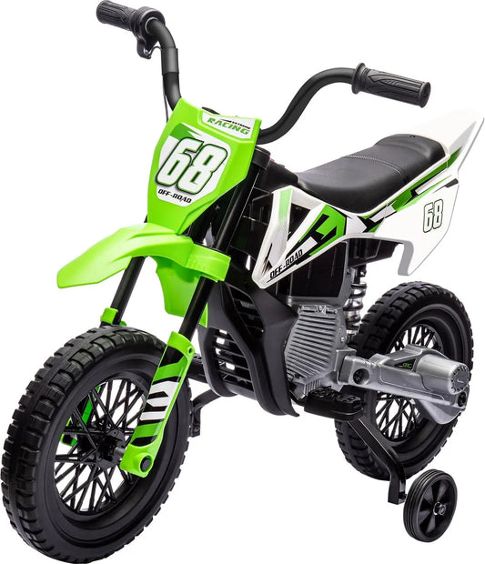 2V children's motorcycle with auxiliary wheels, music, Bluetooth and spring suspension