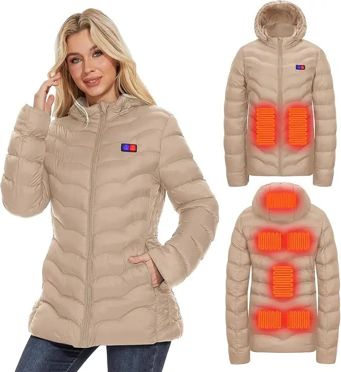 Womens Heated Jacket with 10000mAh Battery Pack, Dual Control Button Heated Coat