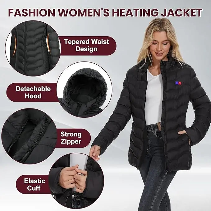 Womens Heated Jacket with 10000mAh Battery Pack, Dual Control Button Heated Coat