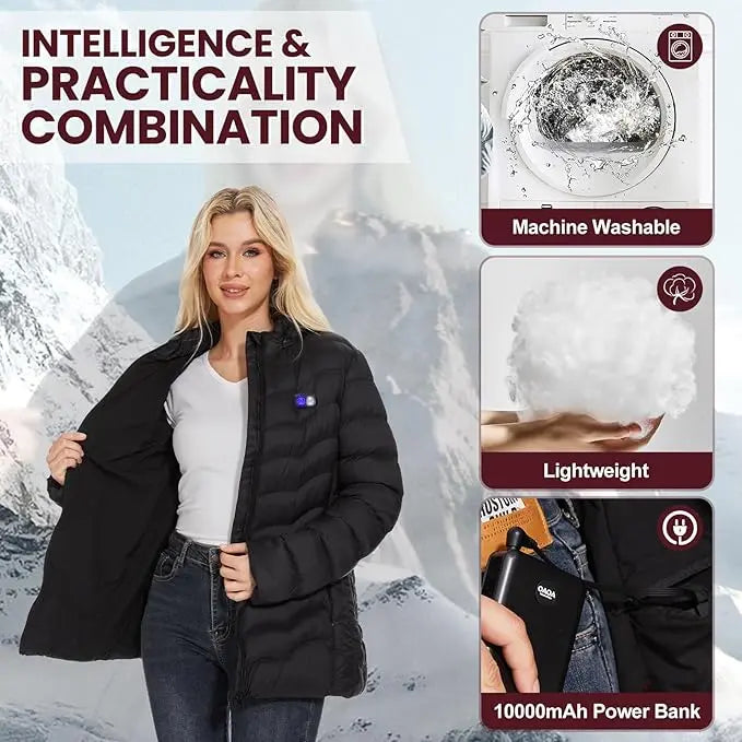 Womens Heated Jacket with 10000mAh Battery Pack, Dual Control Button Heated Coat
