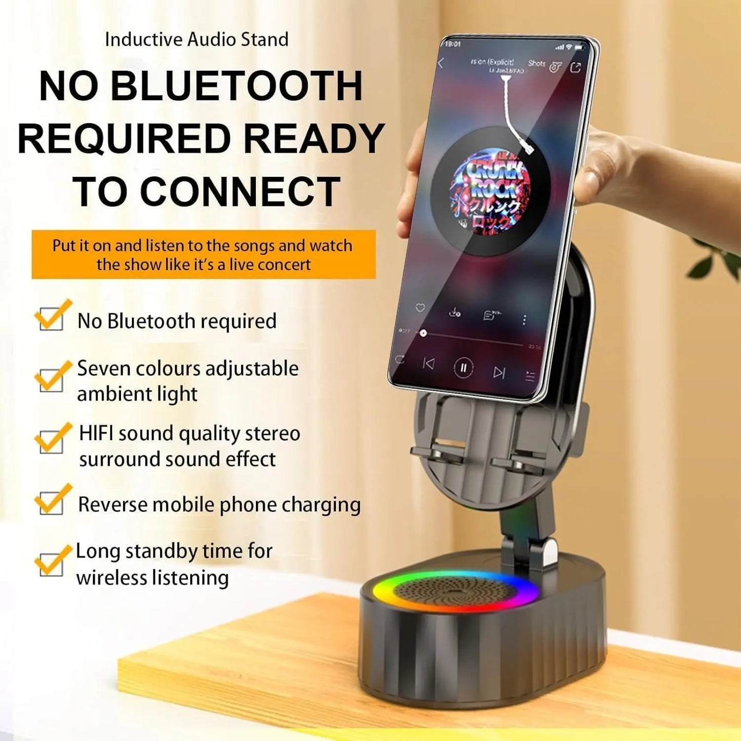2025 Smart 4-in-1 Phone Stand — Induction Speaker, Power Bank & Ambient Light