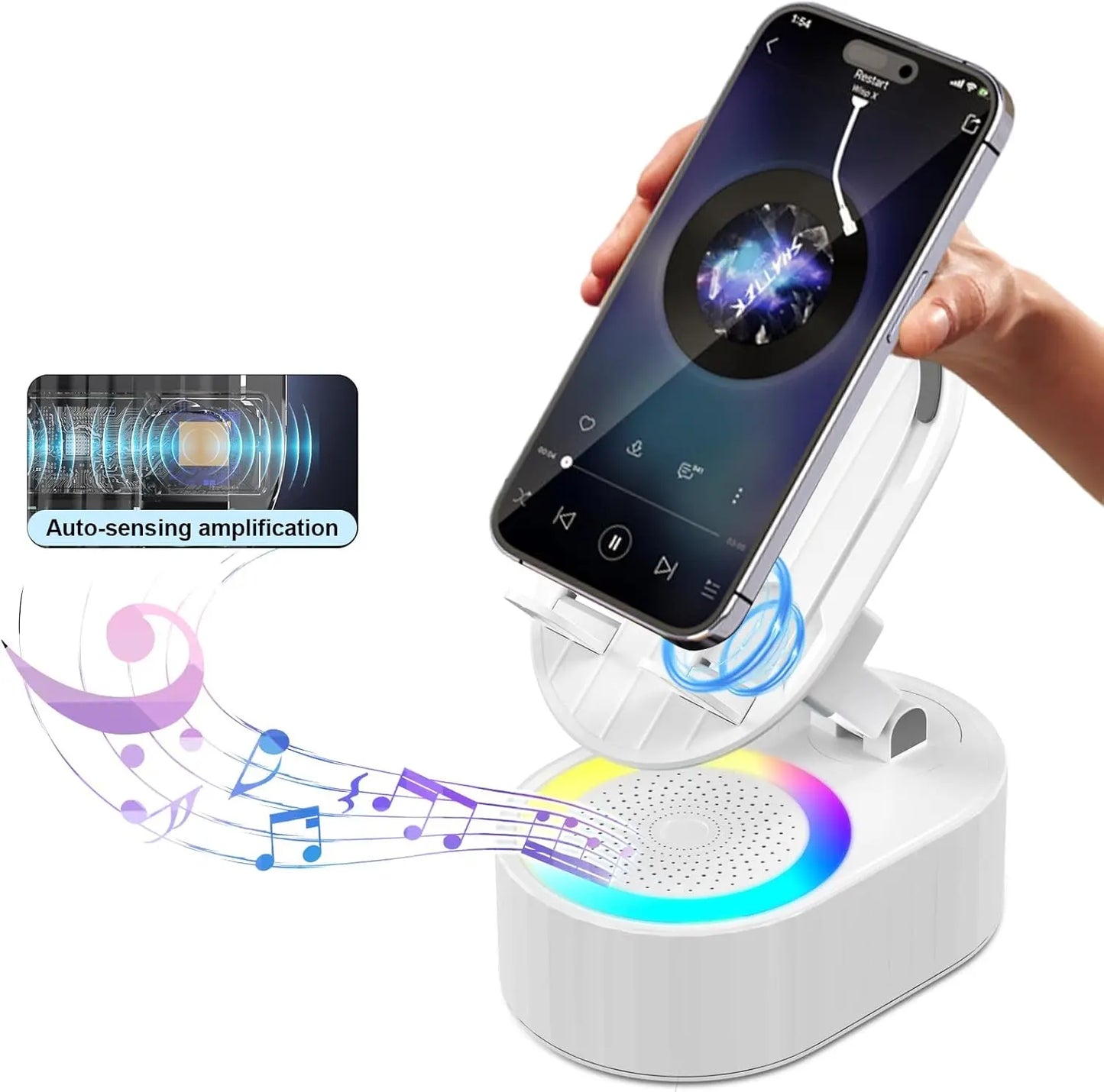 2025 Smart 4-in-1 Phone Stand — Induction Speaker, Power Bank & Ambient Light