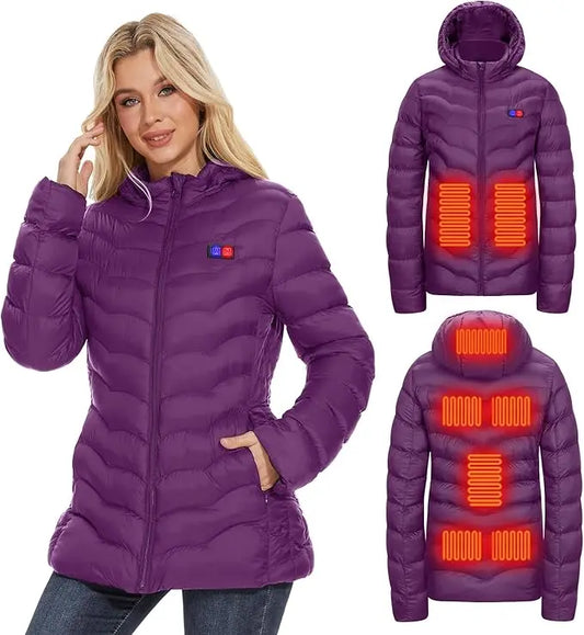 Womens Heated Jacket with 10000mAh Battery Pack, Dual Control Button Heated Coat