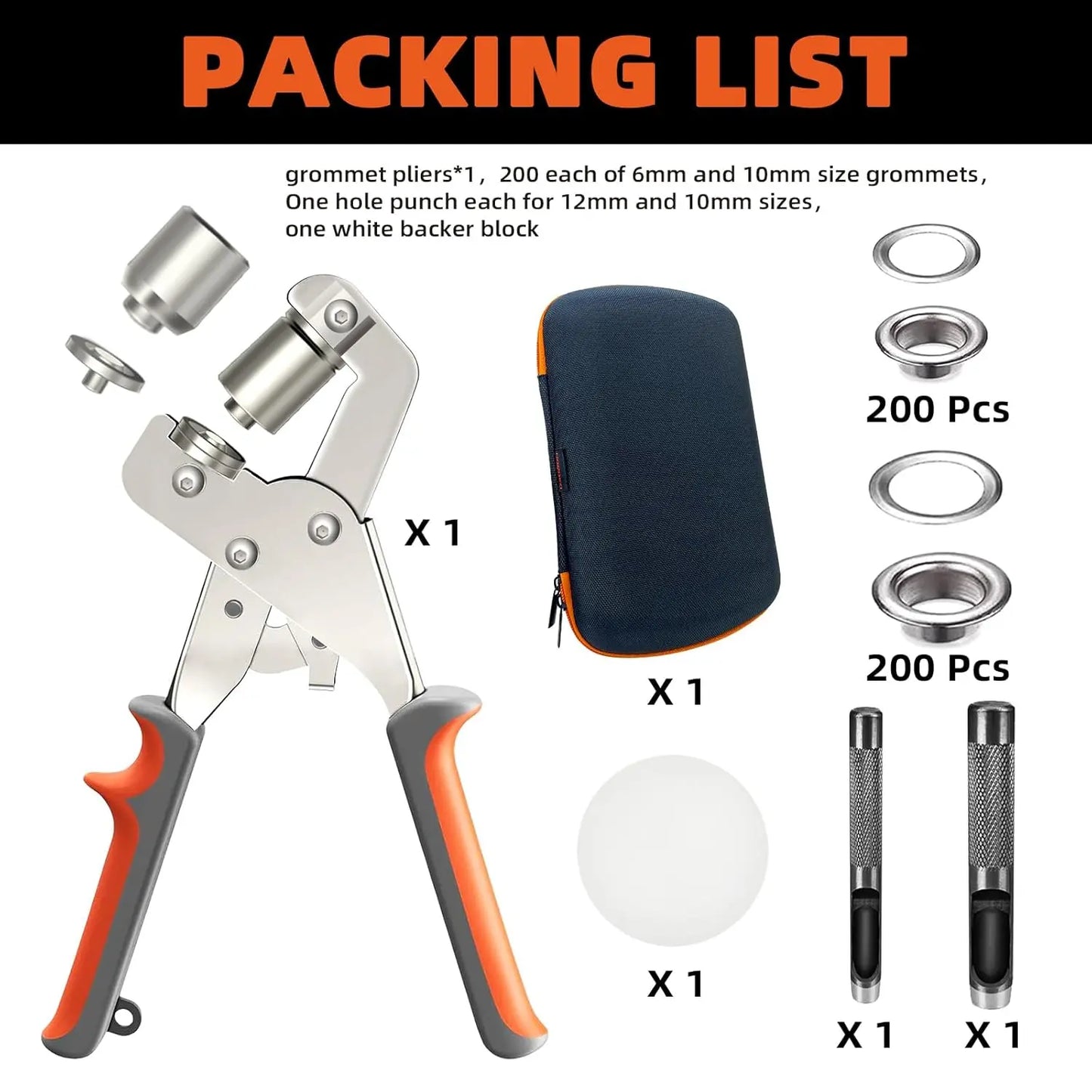Heavy-duty ring sleeve kit (3/8 inch and 1/2 inch) includes a bag, 200 10mm rings and 200 12mm rings.