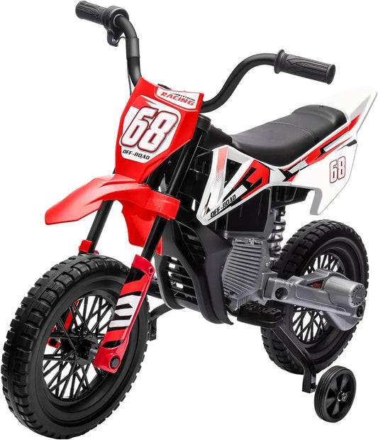 2V children's motorcycle with auxiliary wheels, music, Bluetooth and spring suspension
