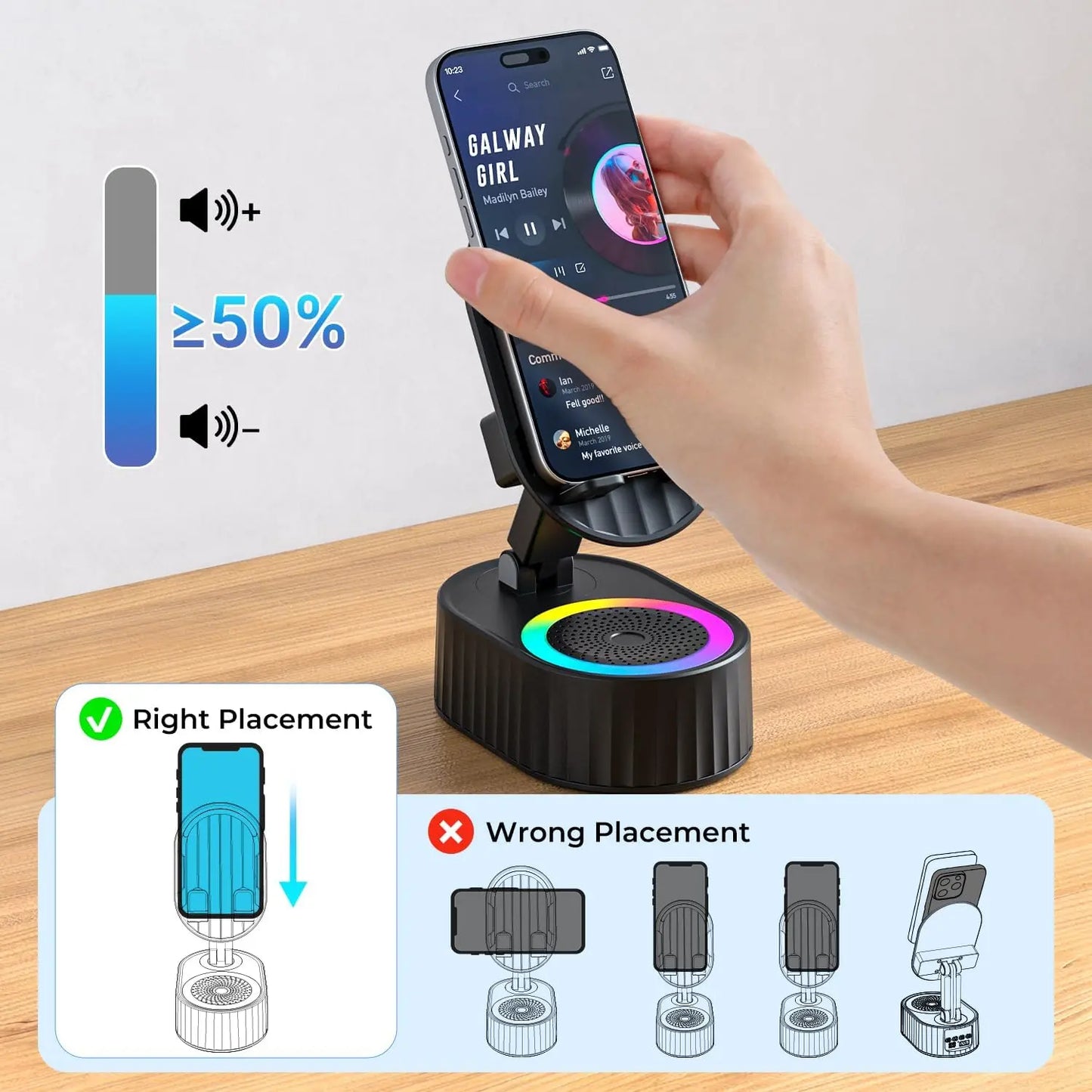 2025 Smart 4-in-1 Phone Stand — Induction Speaker, Power Bank & Ambient Light