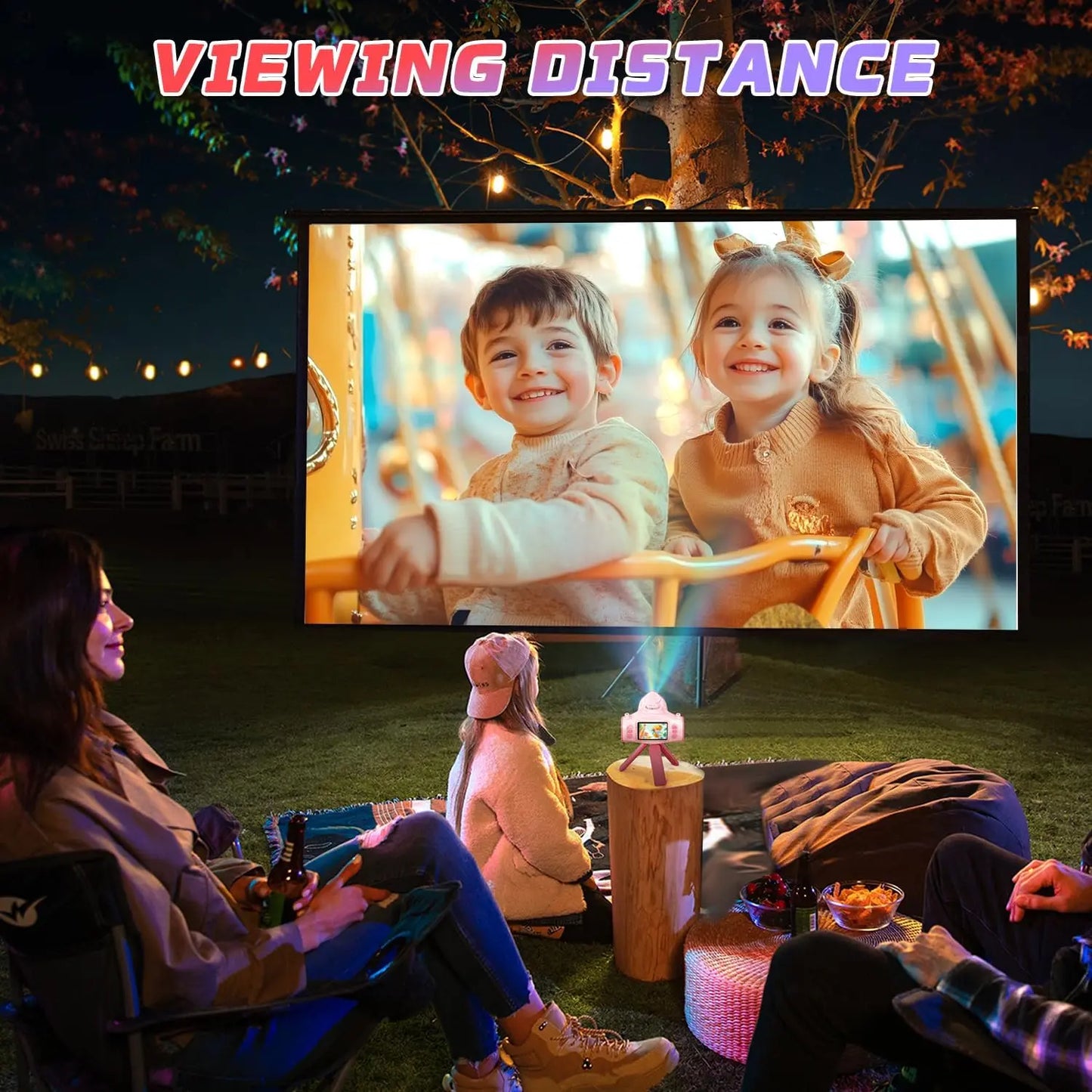 Children's Projection Camera, Large-Screen 1080P Video Selfie Camera (Includes Tripod)