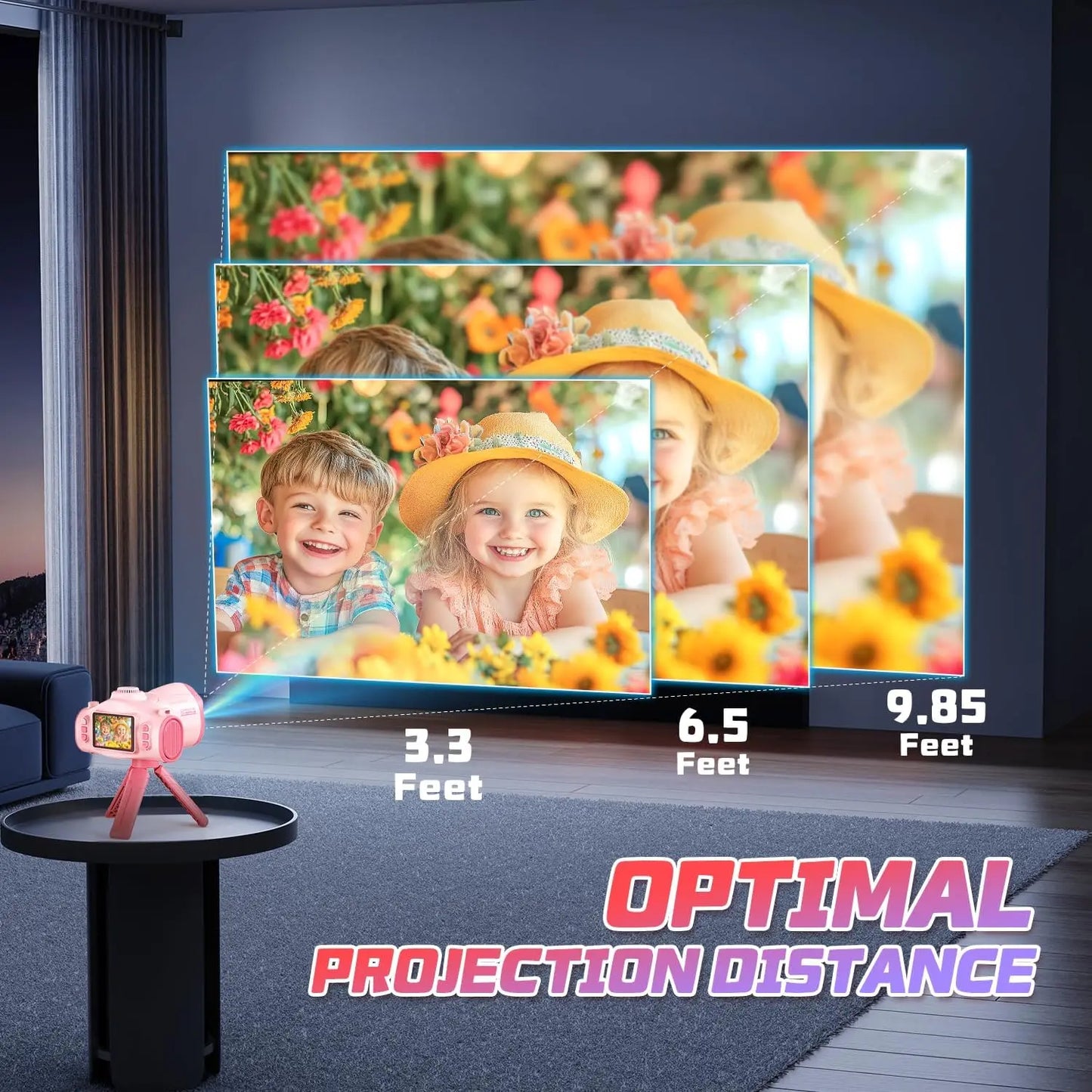 Children's Projection Camera, Large-Screen 1080P Video Selfie Camera (Includes Tripod)