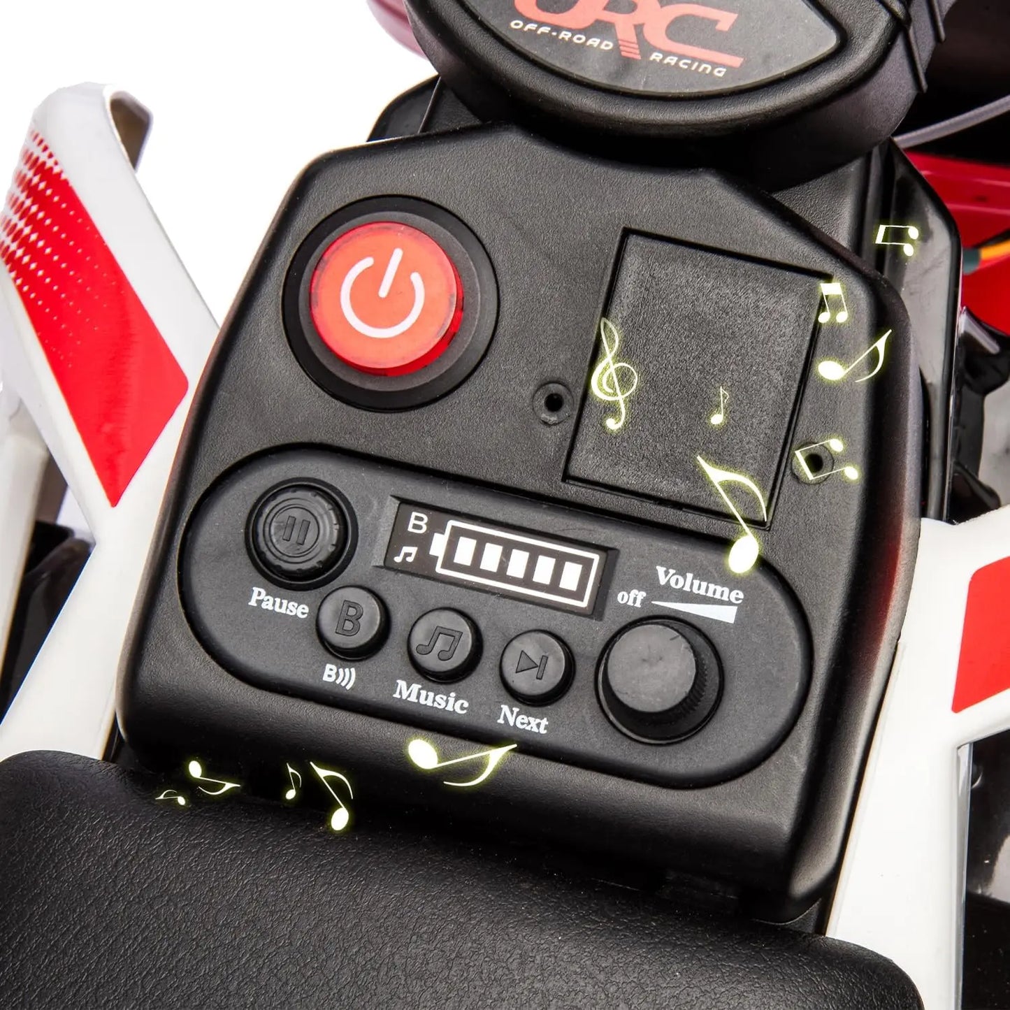 2V children's motorcycle with auxiliary wheels, music, Bluetooth and spring suspension