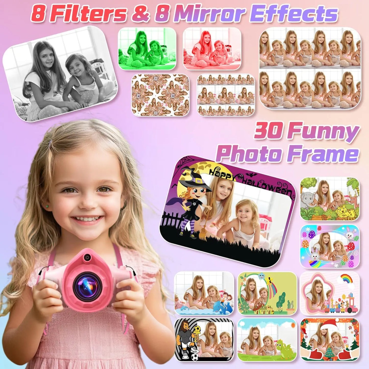 Children's Projection Camera, Large-Screen 1080P Video Selfie Camera (Includes Tripod)