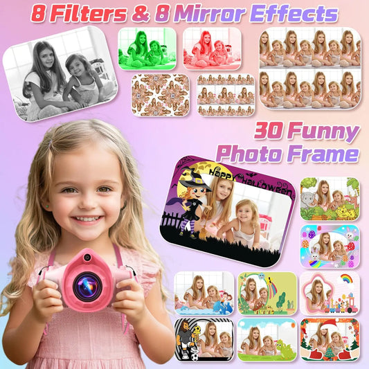 Children's Projection Camera, Large-Screen 1080P Video Selfie Camera (Includes Tripod)