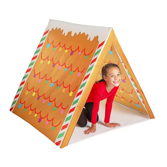 45" x 33" Christmas Gingerbread House Brown Nonwoven Play Tent