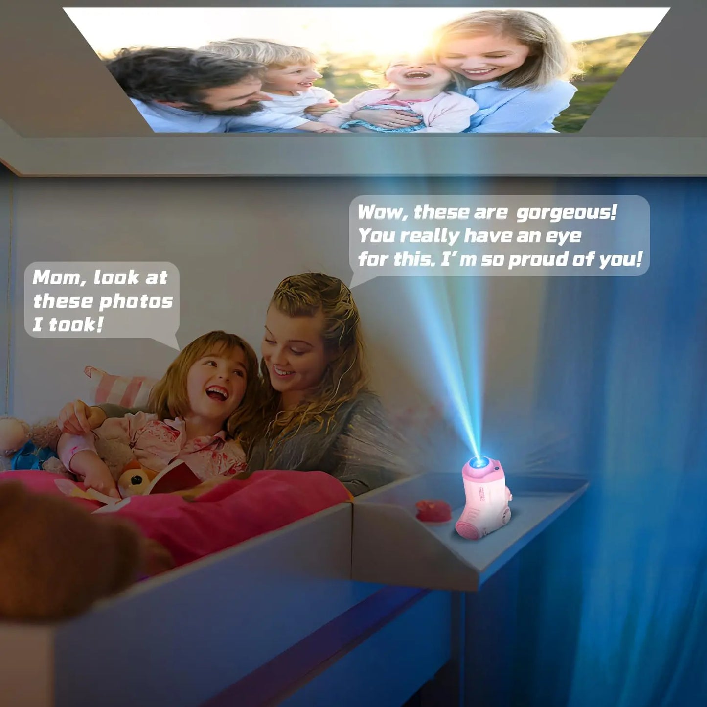 Children's Projection Camera, Large-Screen 1080P Video Selfie Camera (Includes Tripod)