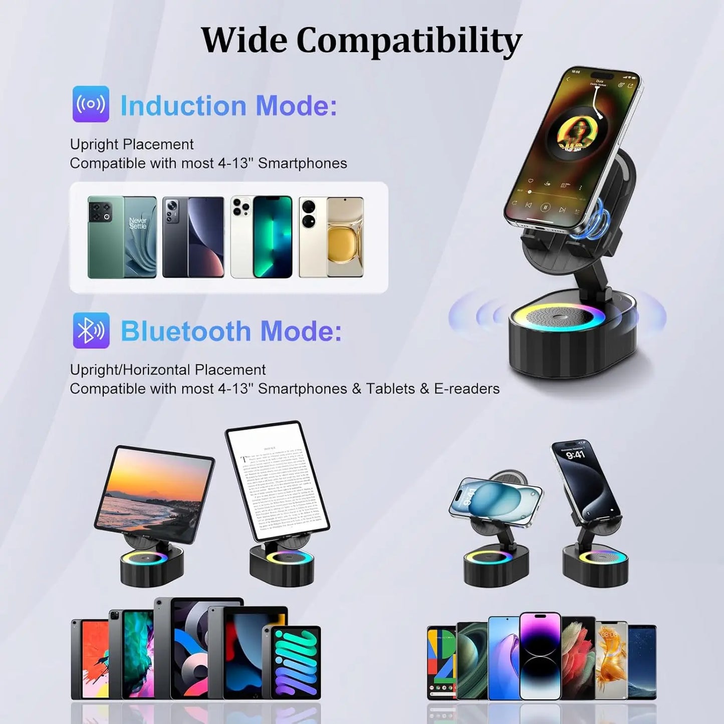 2025 Smart 4-in-1 Phone Stand — Induction Speaker, Power Bank & Ambient Light