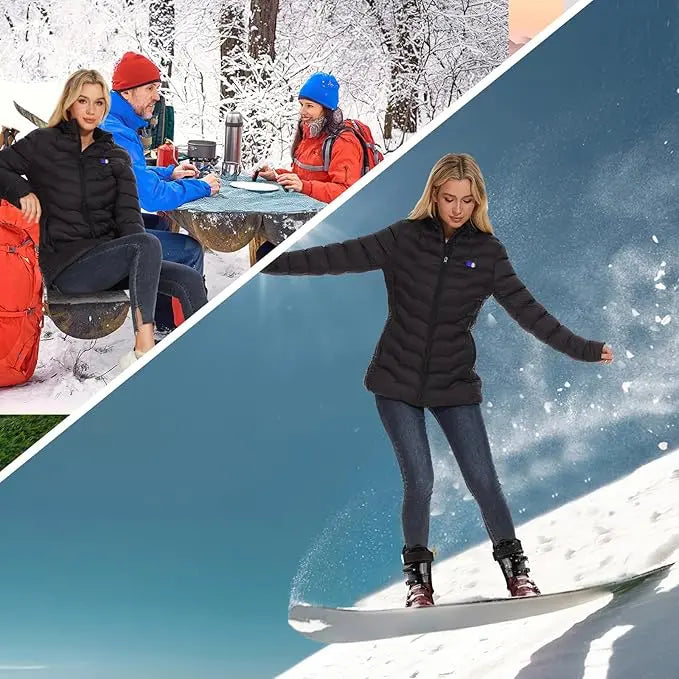 Womens Heated Jacket with 10000mAh Battery Pack, Dual Control Button Heated Coat